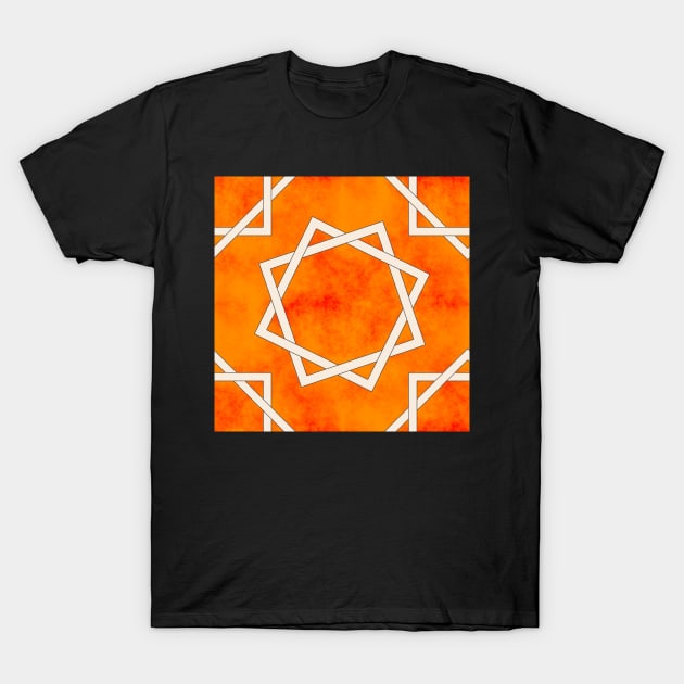 Octagrams on Orange Clouds Pattern T-Shirt by SolarCross